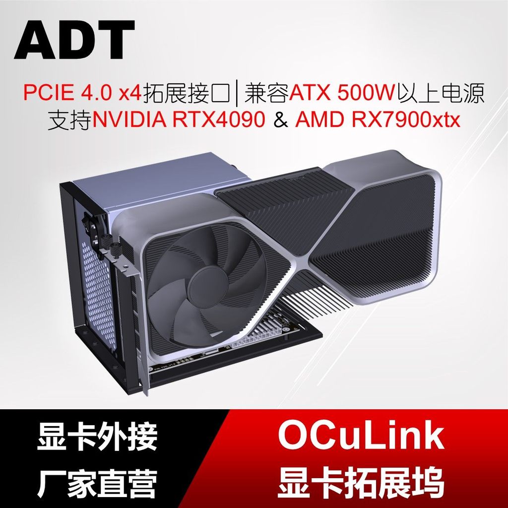 ADT F9G OCuLink อินเทอร์เฟซกราฟิกการ์ดภายนอก Docking Station ATX ประเภทเปิดประเภท PCIe4.0 64Gbps