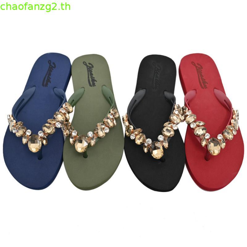 2024 ฤดูร้อน Hand-Stitched เพชรรองเท้าแตะผู้หญิงสวมใส่ด้านนอก Flip-Flops ด้านล่างแบนแฟชั่น Seaside Beach Anti-