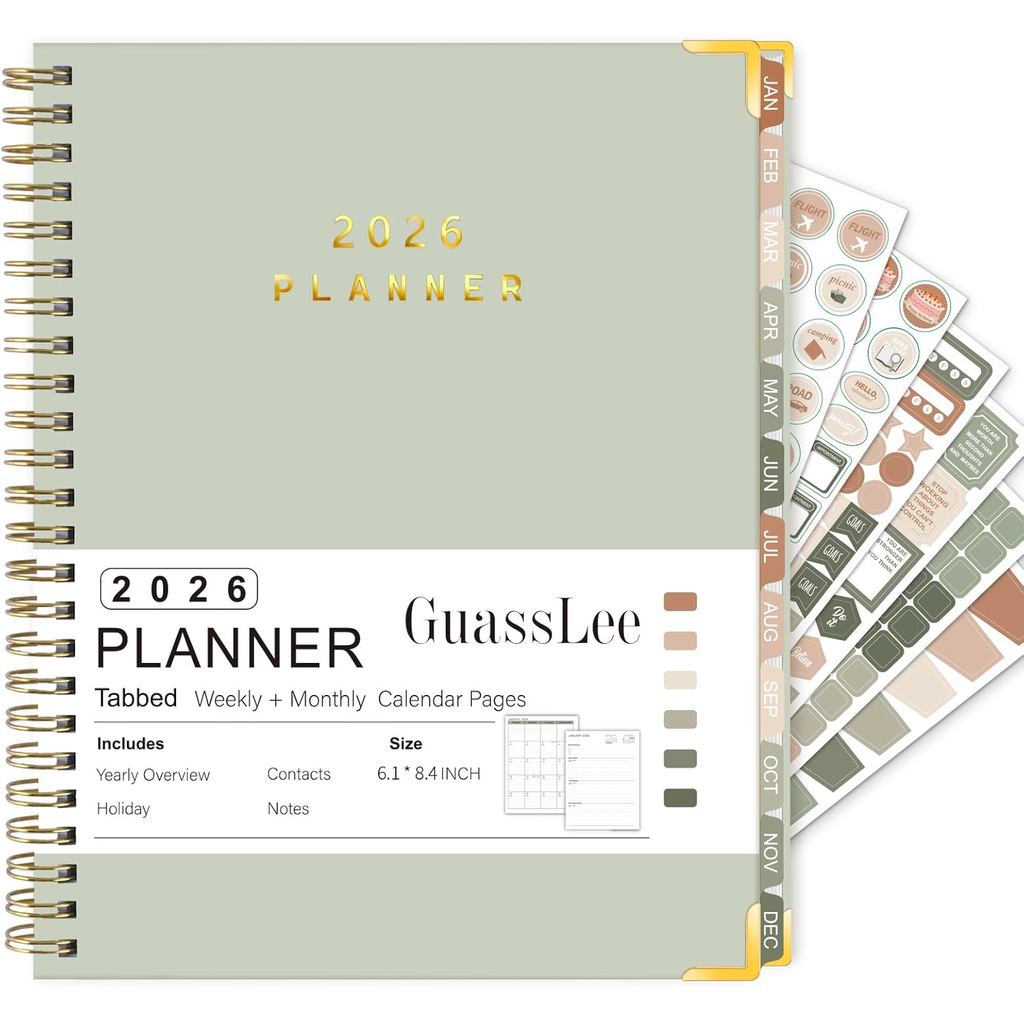 GuassLee 2026 Planner - ปกแข็ง Daily Planner จาก Jan 2026-Dec 2026 - A5 Weekly & Methly Calendar Age