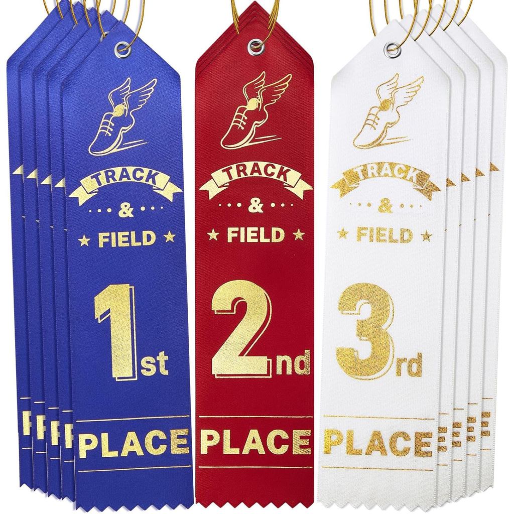 Lyrow 150 ชิ้นริบบิ้นติดตามและสนามริบบิ้นรางวัลการศึกษา 1st 2nd 3rd Place Flat Carded Set Prize Ribb