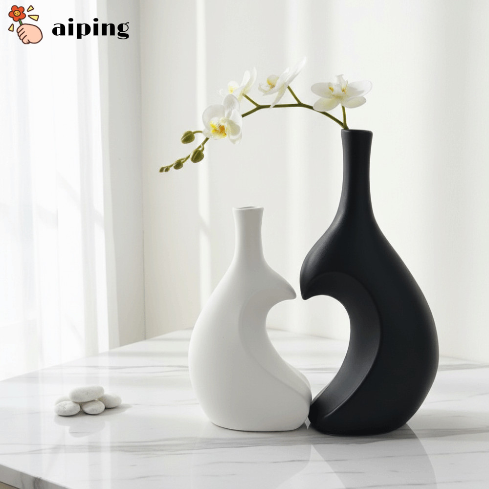 AIPING ชุดแจกันเซรามิก, Elegant Heart-Shaped แจกันรูปร่างไม่สม่ําเสมอ, Creative High-end สีทึบเดสก์ท็อปตกแต่งดอกไม้แจกัน