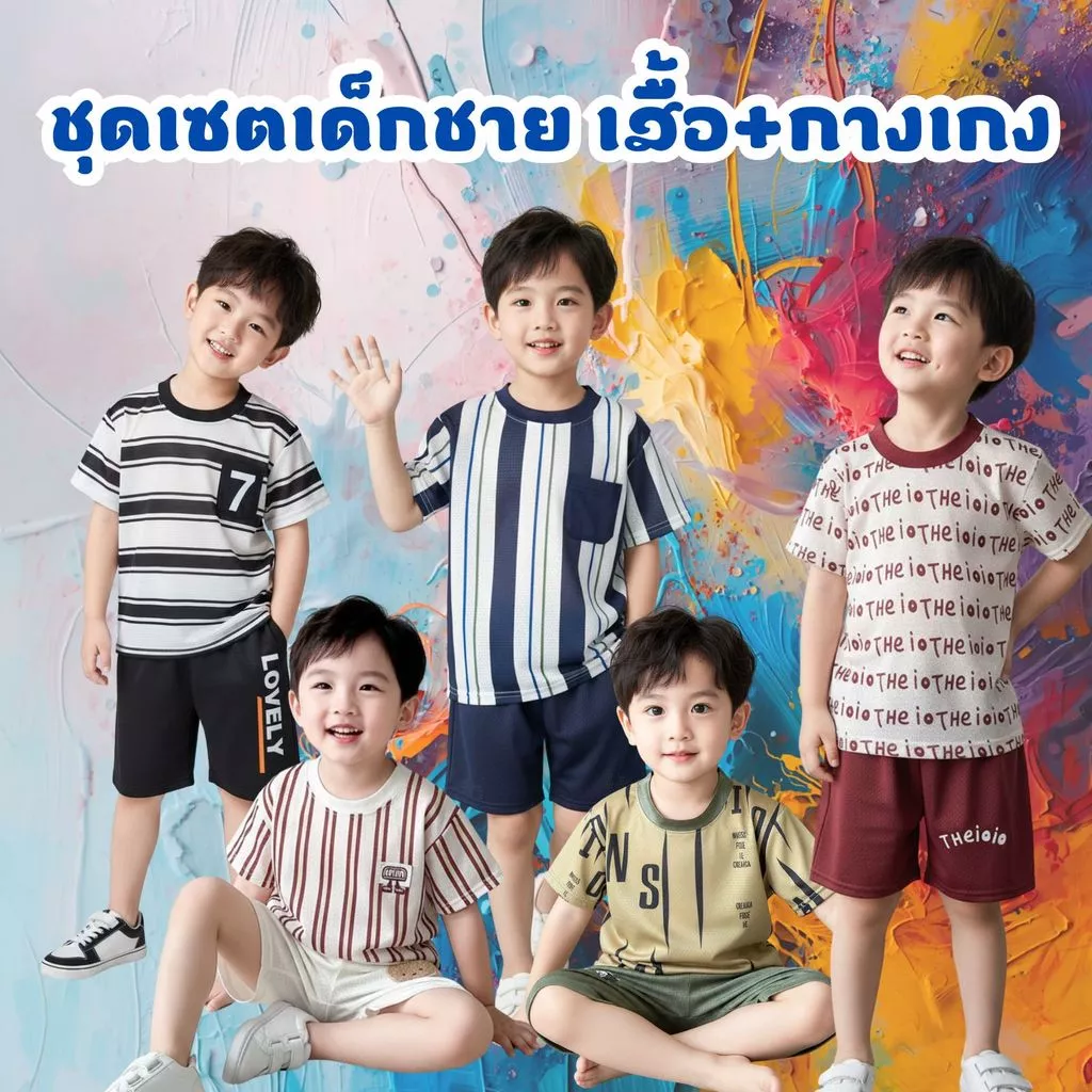 Dolemi Baby ชุดเซตเด็กชาย เสื้อ+กางเกง คอกลม เสื้อกีฬา ผ้าแจ็คการ์ด ยืดหยุ่น ผ้าลื่น มัน เบาใส่สบาย
