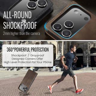 CaseMe หรูหราพลิกสีน้ําตาลเข้ม Frosted หนังสําหรับ iPhone 17 Pro Max 16 15 14 Plus 13 12 11 Pro Max Air กระเป๋าสตางค์ช่องใส่การ์ดสําหรับ Iphone X Xs Max Xr SE2 7 8 Plus Mini