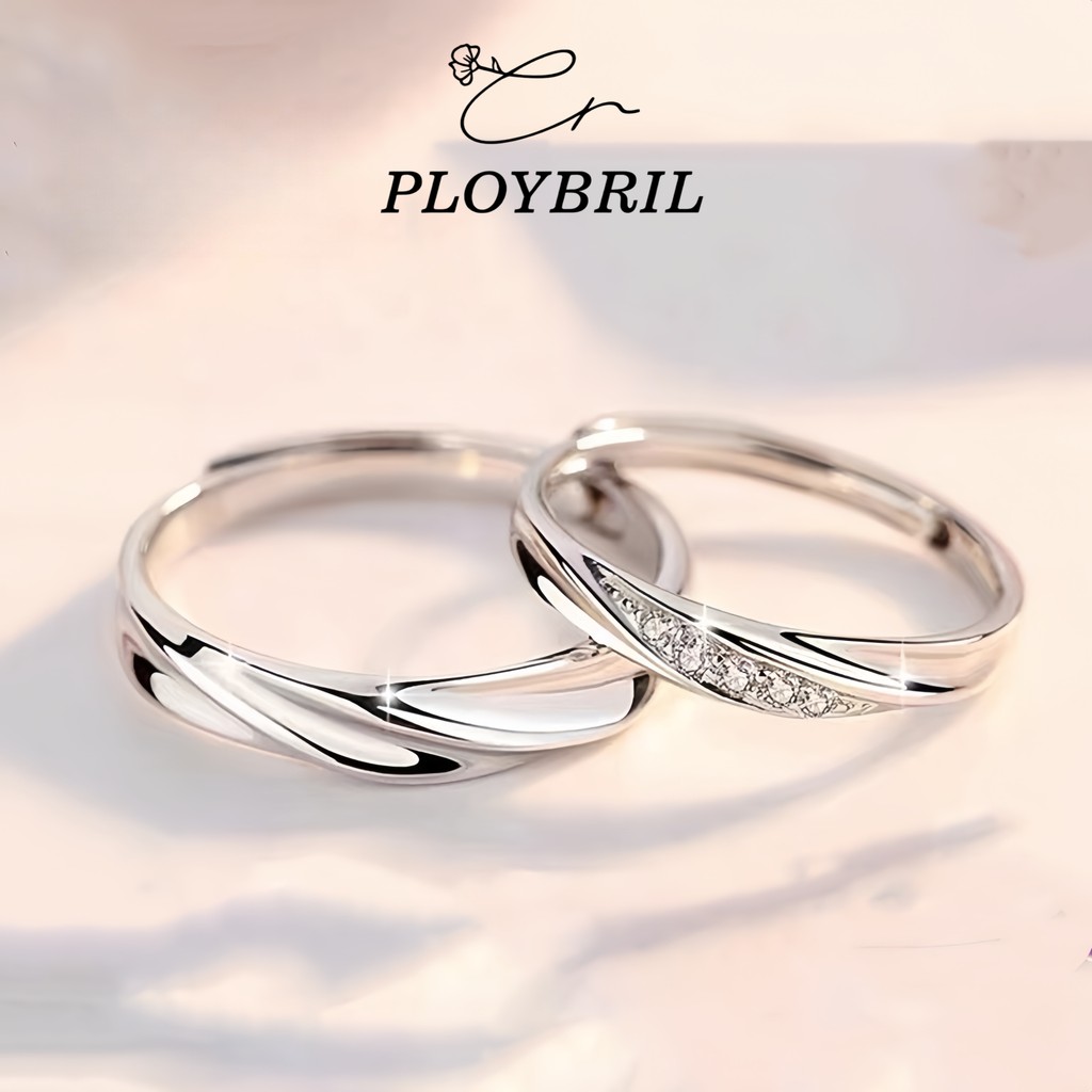 PLOYBRIL Jewelry แหวนคู่รัก แหวนทองคำขาว แหวนแฟชั่นปรับได้ แหวนสุภาพสตรี  ของขวัญหมั้น J022
