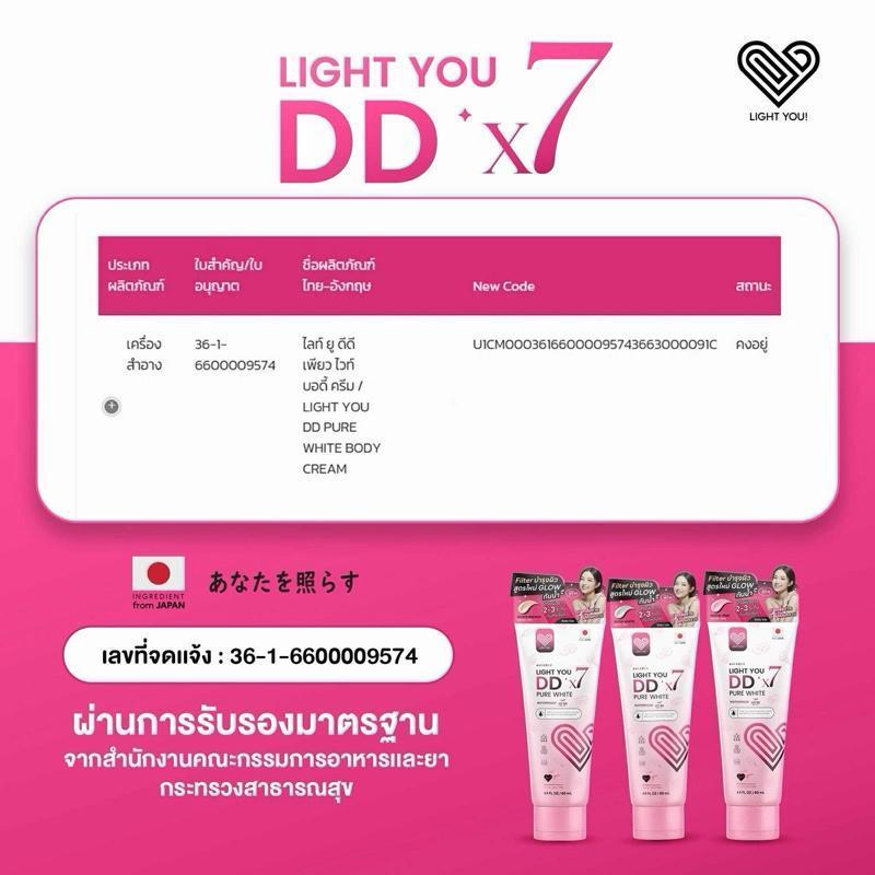 ดีดีไลท์ยู (โปร 2 หลอด) โทนอัพผิว สูตรใหม่ กันน้ำ LIGHT YOU DD PURE WHITE X7 หลอดละ 80 ml รูปที่ 8