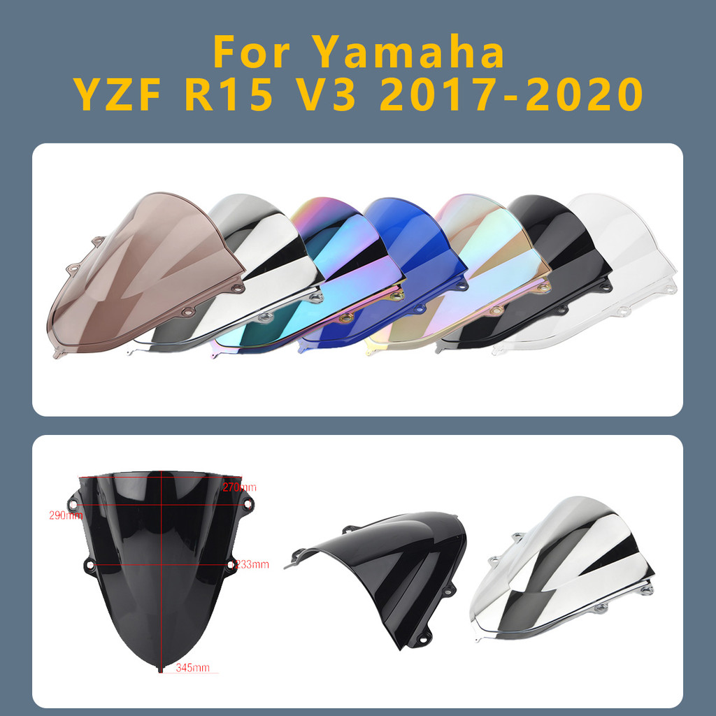 สําหรับ Yamaha YZF R15 V3 2020 2017-2019 YZF-R15 R 15 กระจกรถจักรยานยนต์ Double Bubble WindScreen De