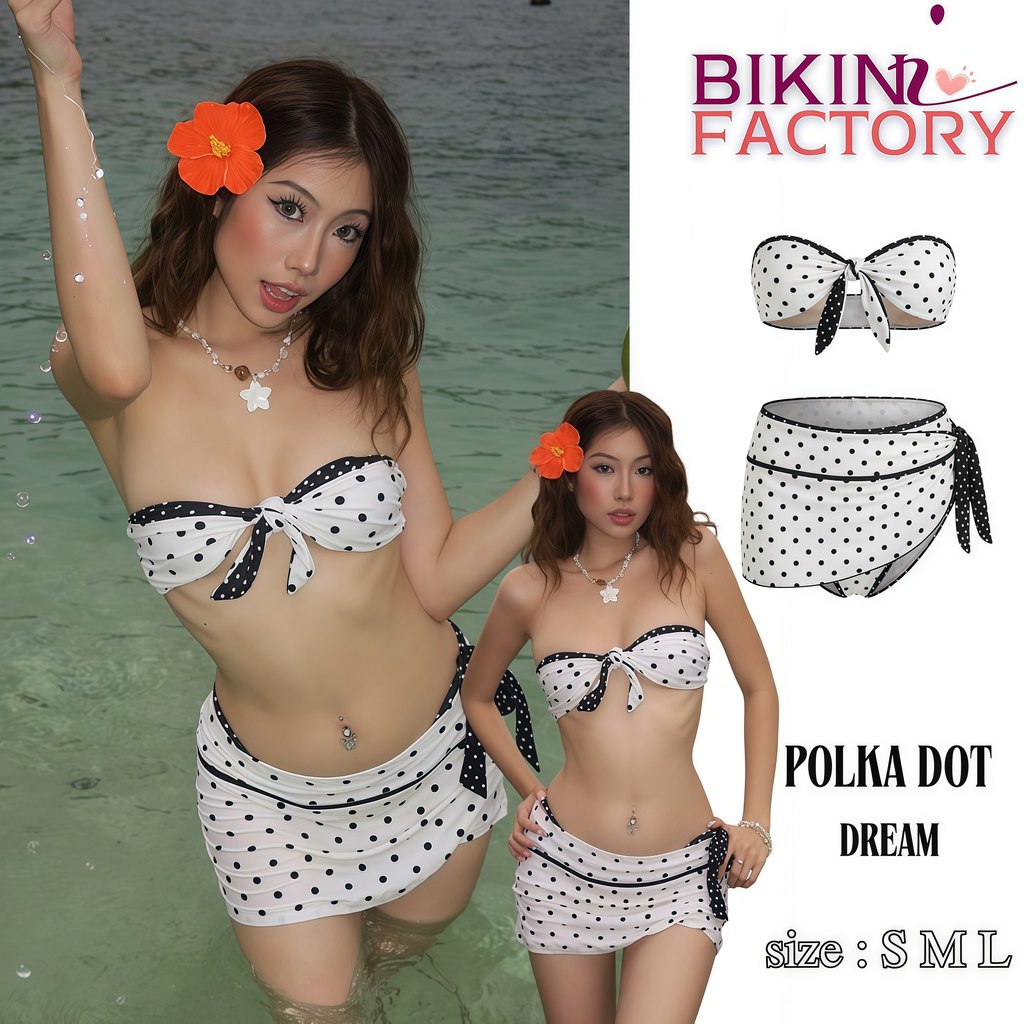BIKINI FACTORY ชุดว่ายน้ำลายจุด เกาะอก ผู้หญิง มีกระโปรง เซ็กซี่ น่ารัก งานดี มีไซส์ S-L | น้ำหนัก 38-58 กก. Y609