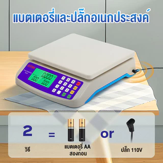 เครื่องชั่งตวงอาหาร คำนวนราคาได้ 40KG แบบดิจิตอล ชั่งได้1g-30kg จอLED ใช้ได้ทั้งเสียบสายและไร้สาย ทนทาน มี3หน่วยตวง