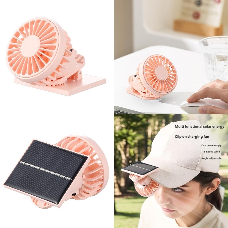 Kiss Solar Portable Hand Hat Clip Fan Air Cooling USB Mini Fan Clip on