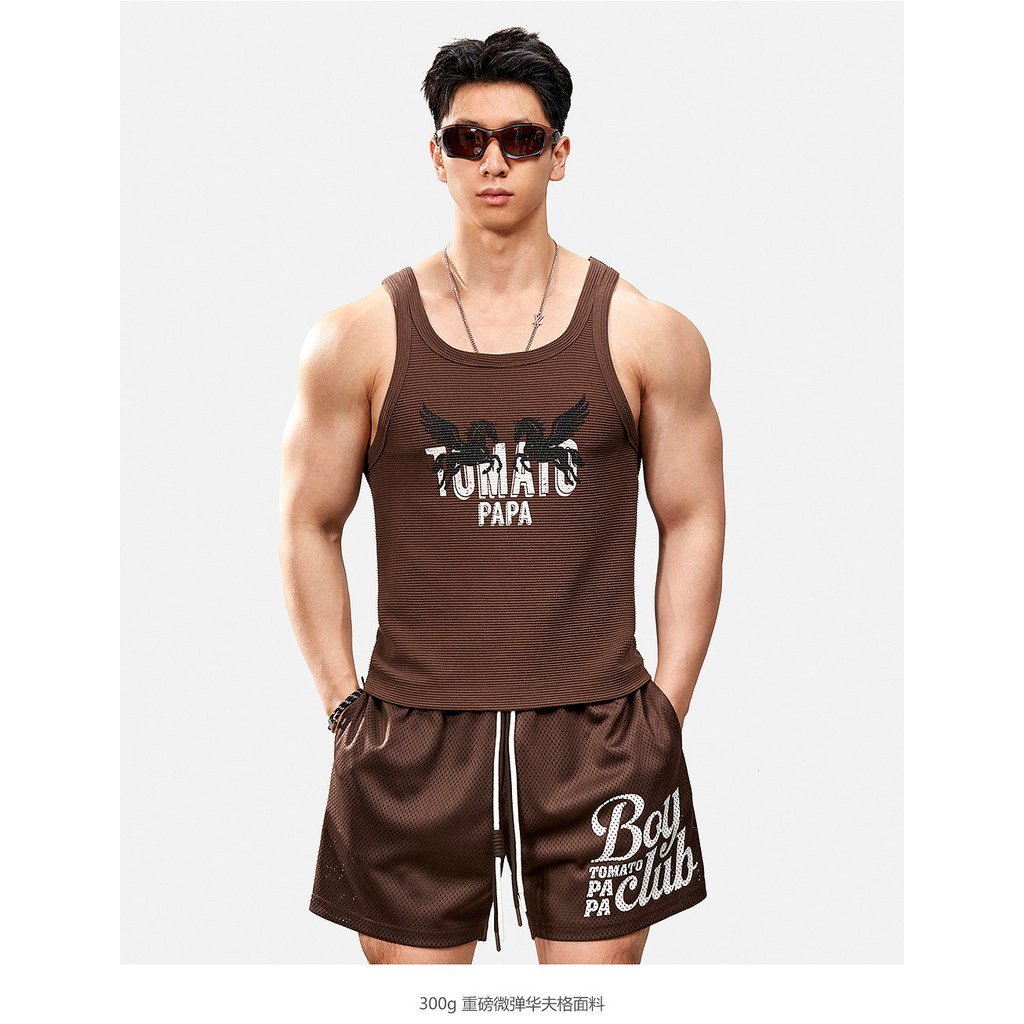 เสื้อกั๊กแขนกุด TOMATOPAPA สำหรับชาย ลายอเมริกัน Lettermen ระบายอากาศได้ดี เหมาะสำหรับกีฬาและฟิตเนสในฤดูร้อน — صورة 3
