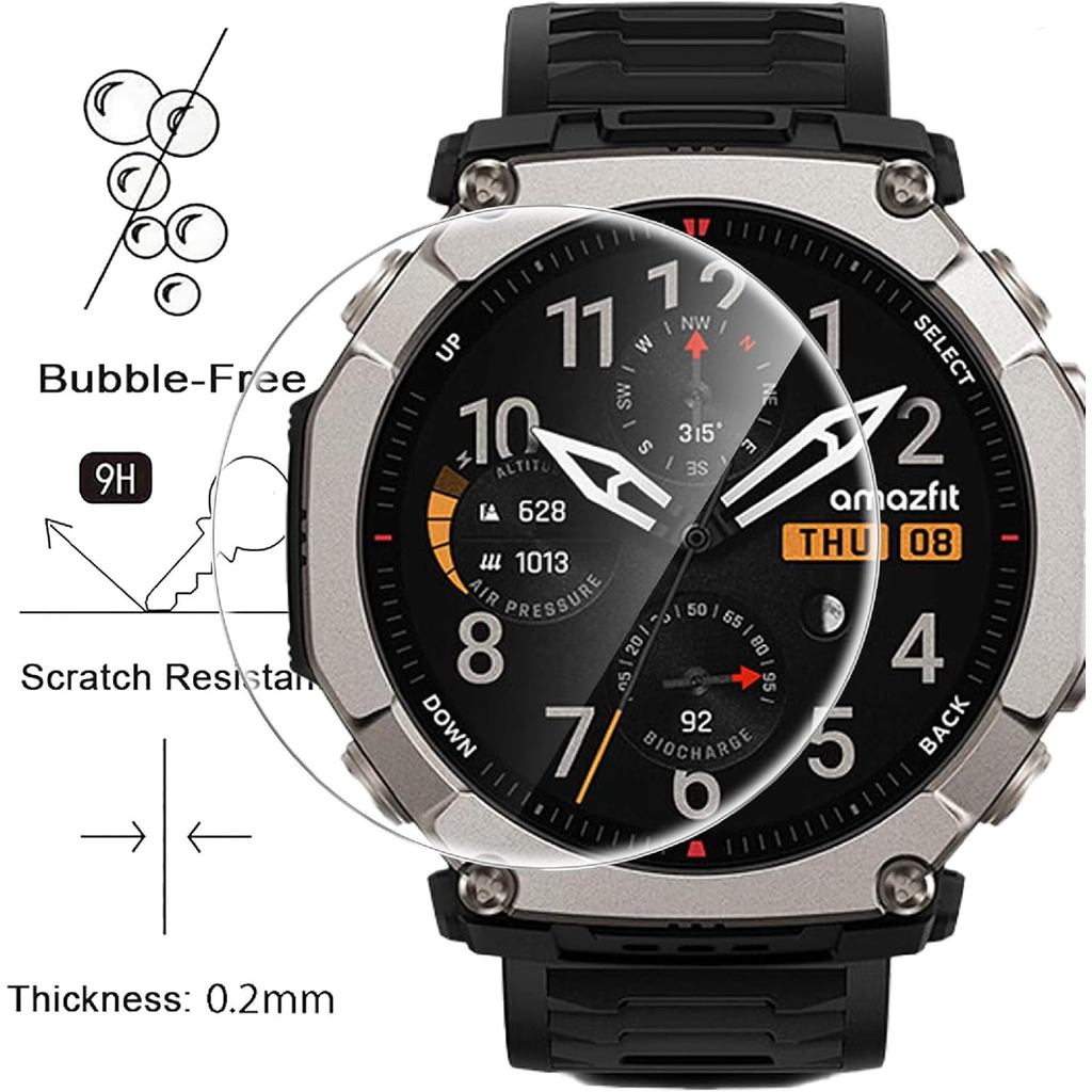 3pcs กระจกนิรภัยสําหรับ Huami Amazfit T-Rex Ultra 2 Smartwatch ป้องกันหน้าจอฟิล์มป้องกันการระเบิดสํา