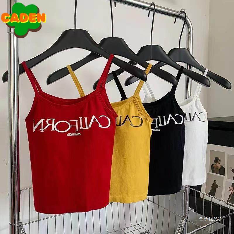 CADEN พร้อมส่งจากไทย เสื้อสายเดี่ยว ลายสกีนตัวอักษร มีฟองน้ำ FY3433