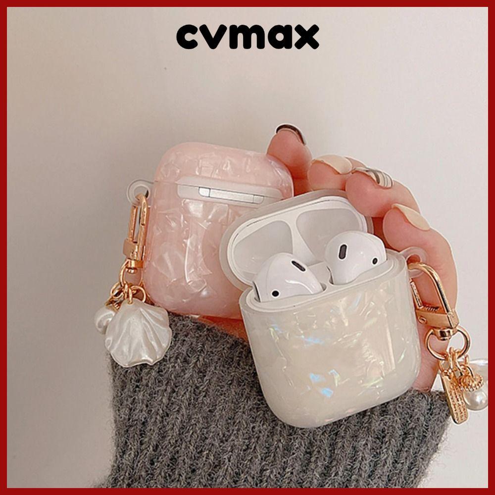 CVMAX หูฟัง, นุ่มพร้อมพวงกุญแจหูฟังกล่องฝาครอบ, แฟชั่น TPU Dreamy Pearl Shell หูฟังอุปกรณ์เสริมสําหรับ Airpods 4/3/2/1/pro2/