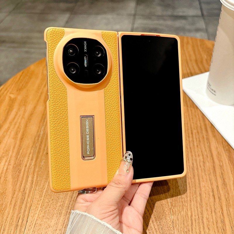 MateX6 สําหรับ Huawei Mate X6 Mate X5 Mate X3 Mate X2 ลิ้นจี่ Motif พร้อมขาตั้ง, กันกระแทก Hard เคสโ