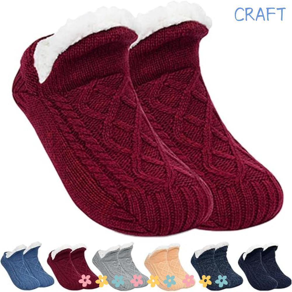 CRAFT V-Mouth Fluffy Slipper Socks, Antiskid Thickening Warm Socks, Indoor Velvet|Weaving Foot Sole 