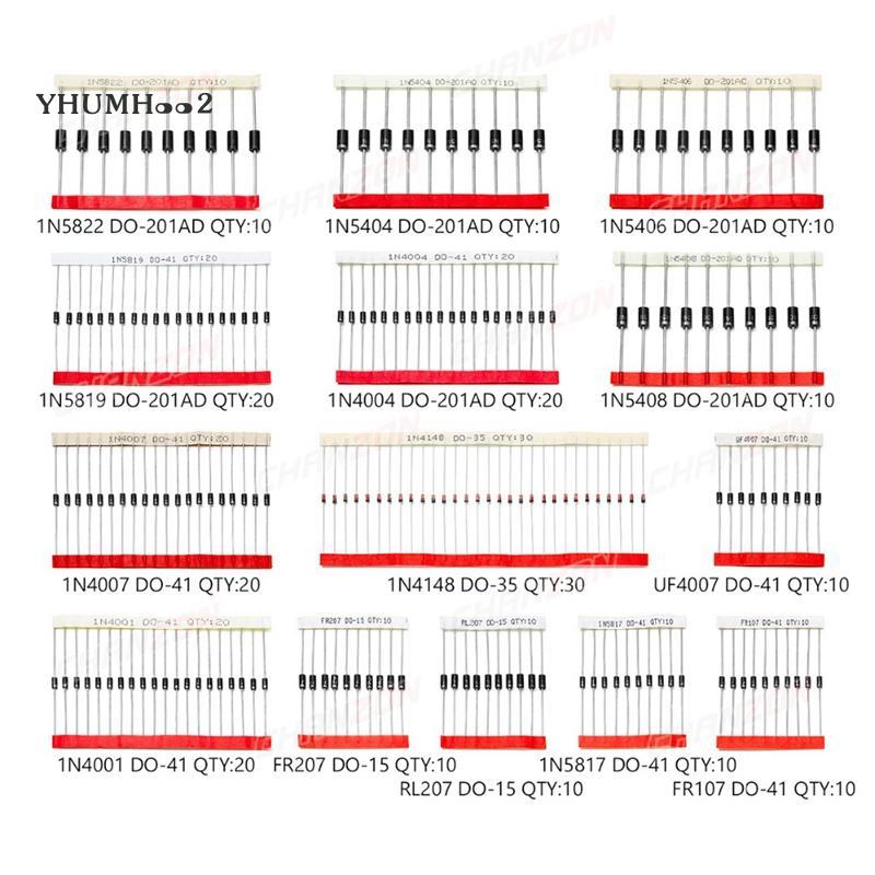 [yhumh002]200 ชิ้น Fast Switching Schottky Diode Kit 1N4001 1N4004 1N4007 1N5408 UF4007 FR207 1N5817