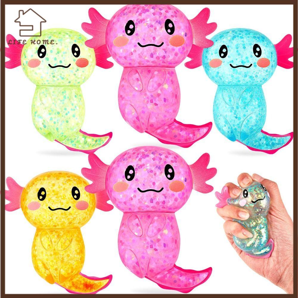 YELGIRL Squishy Stress Glitter, Sugar Filled Glitter Axolotl Squishy ของเล่น, Soothing Texture รูปร่