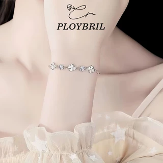PLOYBRIL สร้อยข้อมือเงินแท้ Lucky Clover สร้อยข้อมือเพชร Moissanite สร้อยข้อมือผู้หญิง วาเลนไทน์ S030