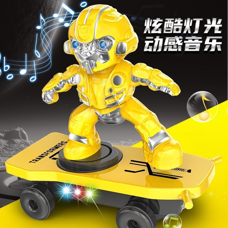 Bumblebee ขนาดใหญ่ Stunt Rolling Scooter หุ่นยนต์ไฟฟ้าเด็กเล่น#现货大黄蜂大号特技翻滚滑板车电动机器人儿童玩