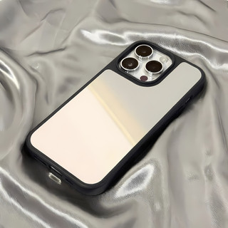เคสโทรศัพท์แบบกระจกแต่งหน้า สำหรับ for iPhone 11 16 15 14 13 12 Pro Max กระจกนิรภัยขอบดำ กันกระแทก ป้องกันรอยขีดข่วน