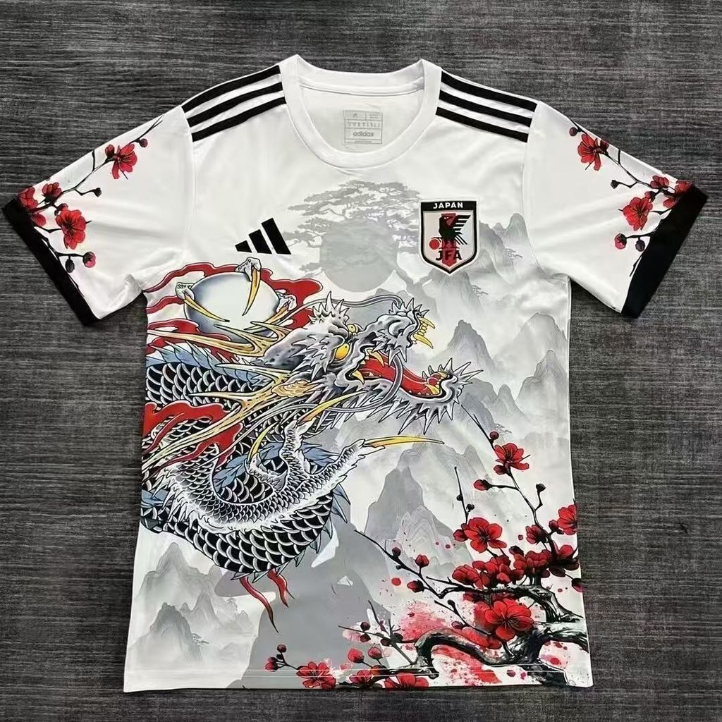 Spike 25 ทีมชาติญี่ปุ่นการฝึกอบรมเสื้อกีฬาฟุตบอลแขนสั้นรุ่นพิเศษ Quick-Drying Breathable Dragon รูปแบบเสื้อยืด