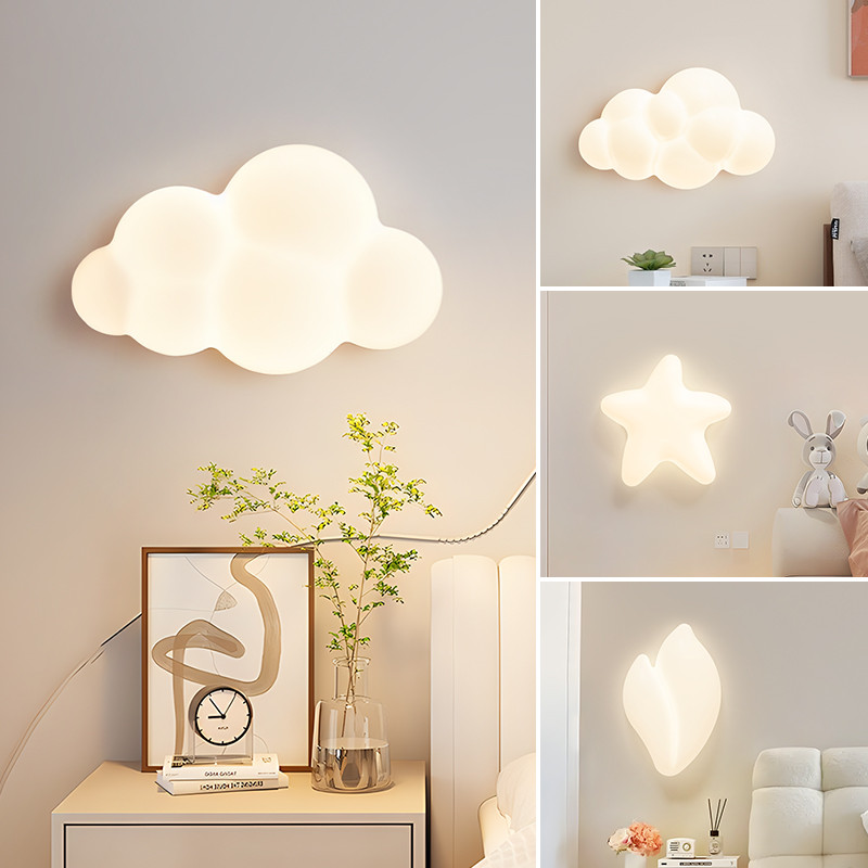 โคมไฟติดผนัง Nordic ครีมสไตล์ผนัง Cloud ตกแต่งห้องเด็กในร่มเชิงเทียนบ้านห้องนอนห้องนั่งเล่นข้างเตียง
