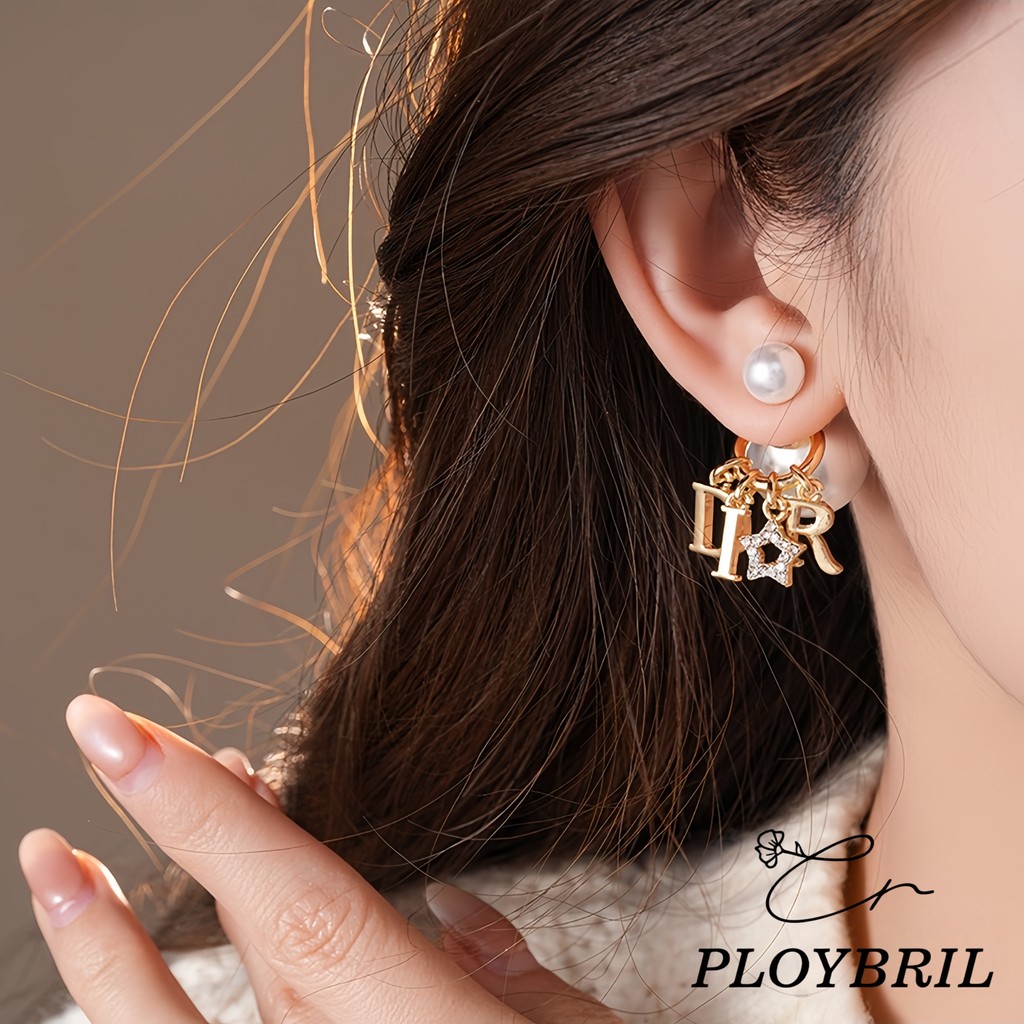 PLOYBRIL เดรช เข็มเงินเพชรดาวจดหมายลูกมุกต่างหูสองสวมใส่ รูปที่ 8