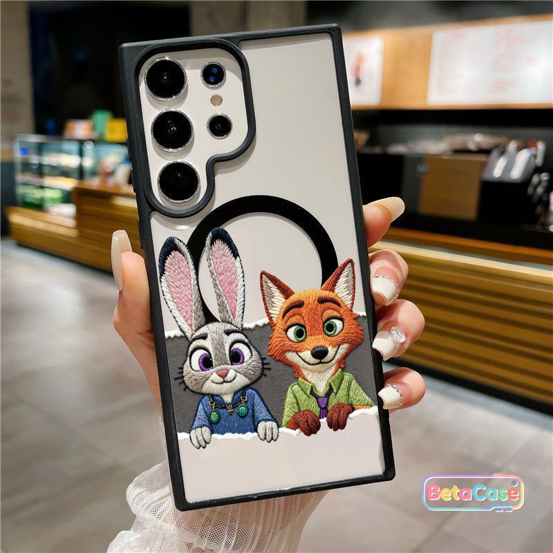 สำหรับ Samsung เคสแม่เหล็ก ลายคู่รักจิ้งจอกกระต่าย น่ารักสดใส S26 S26U S26PLUS S25PLUS S25U S24U S23 S23U S22U