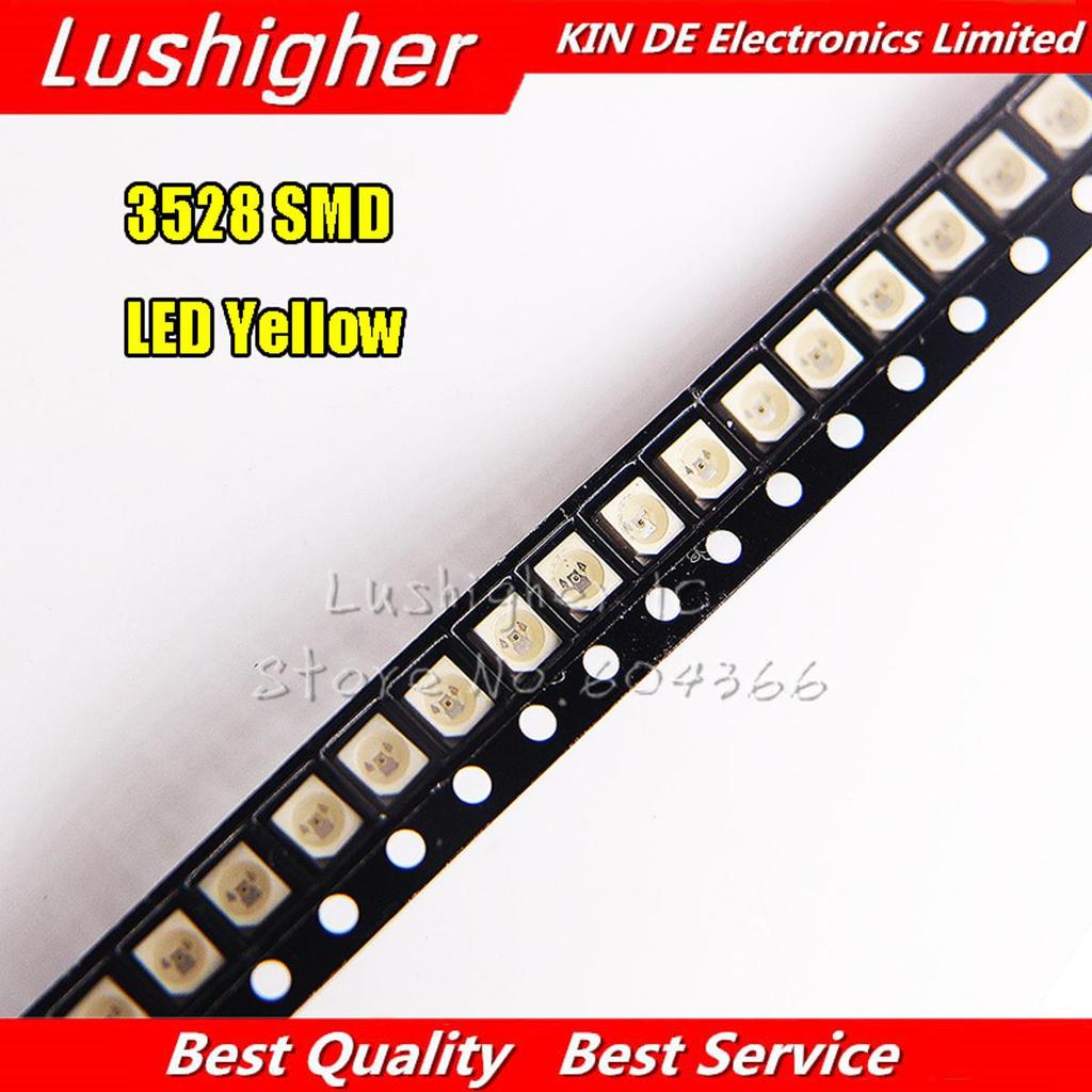 100 ชิ้นสีเหลือง 3528 1210 SMD LED ไดโอดแสง