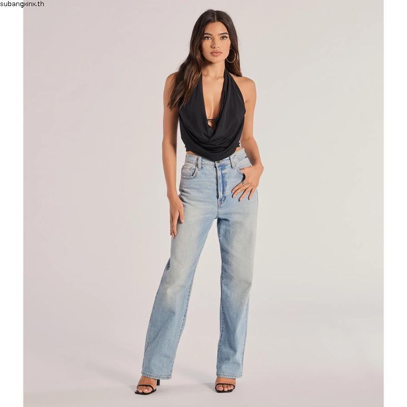 Annebra เสื้อครอป เสื้อแขนกุด ทรงคอคล้อง เปิดหลัง ผ้ากำมะหยี่ Velvet Halter Neck Crop Top รุ่น AH4-1