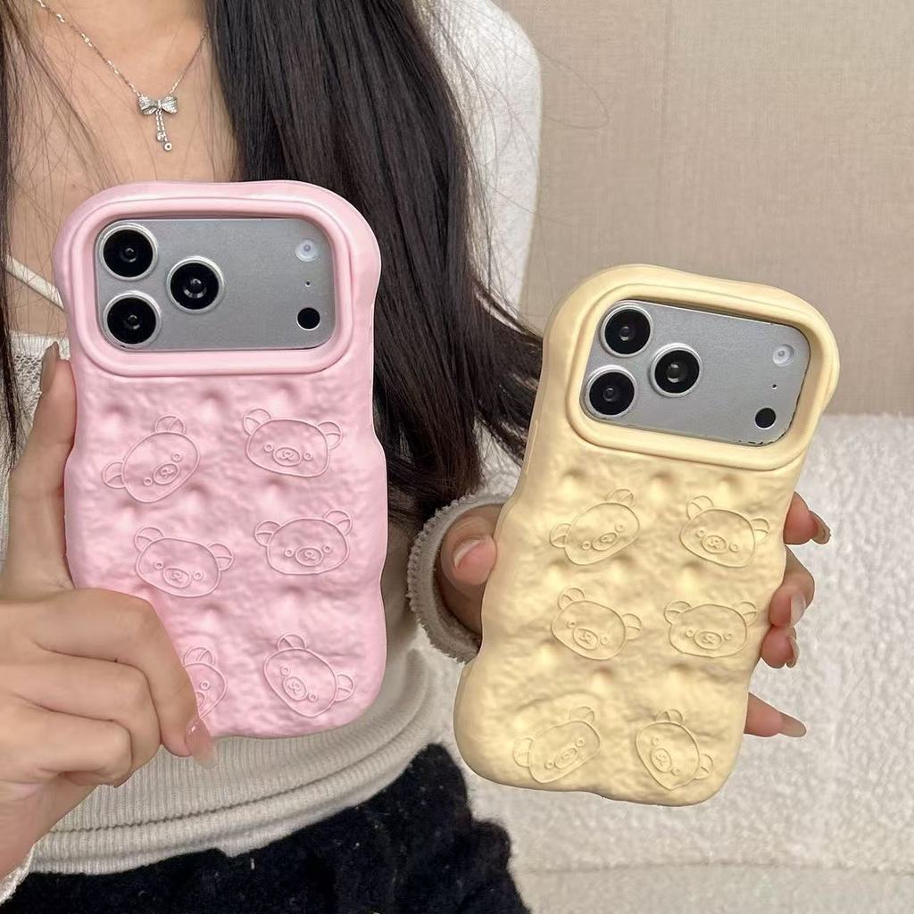 Kawaii 3D การ์ตูนขนมปังหมีซิลิโคนนุ่มสําหรับ iPhone 17 16 15 14 13 12 Pro Max Kawaii กันกระแทกปกหลัง Capas