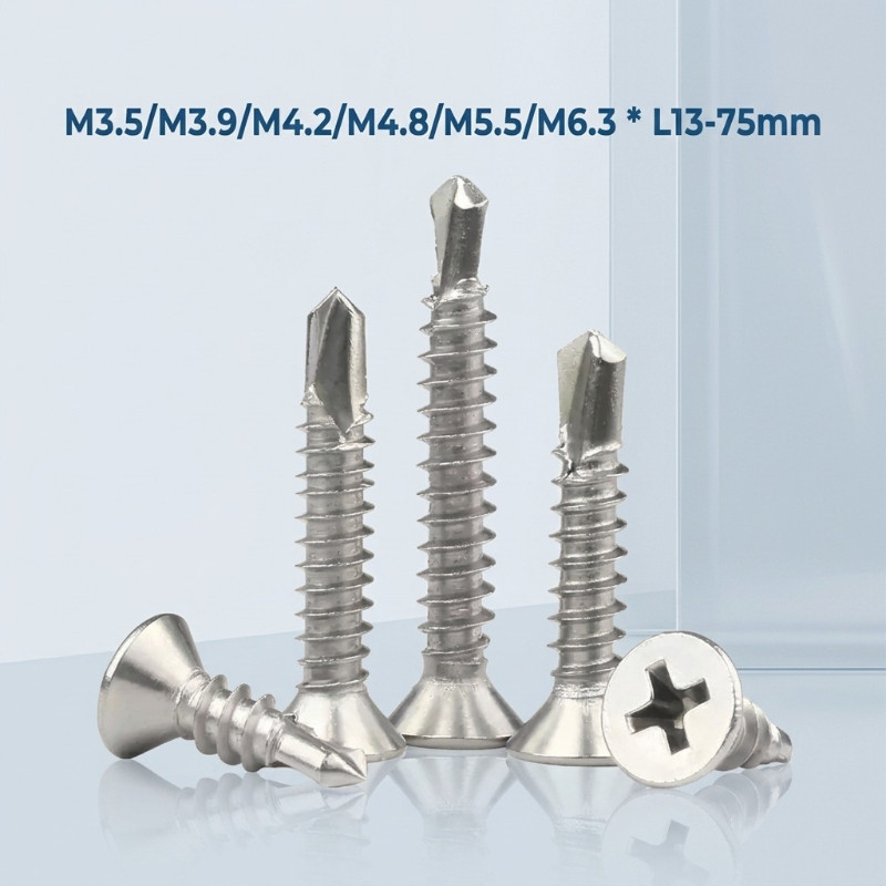 น็อต สกรู หัวเตเปอร์ แฉกF+ สแตนเลส410 ปลายสว่าน M3.5/M3.9/M4.2/M4.8/M5.5/M6.3 * L13-75 มม/Flat Head 