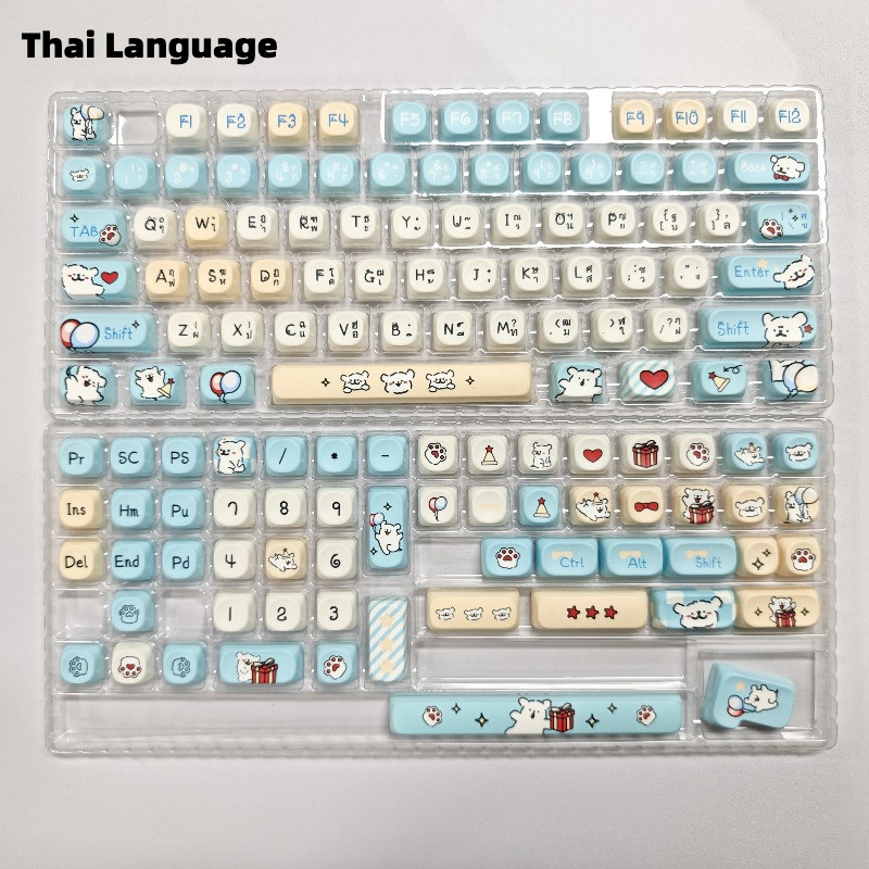Thai Language  ภาษาไทย PBT Keycap MOA Line Puppy Keycap น่ารักสีฟ้าสีชมพู Keycap ห้าด้าน Dye Sublima