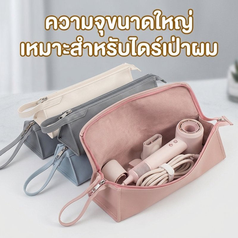 กระเป๋าเก็บเครื่องเป่าผม โปร่งใส ทนทาน ติดผนังไม่ต้องเจาะรู เหมาะเดินทาง จัดเก็บระเบียบ