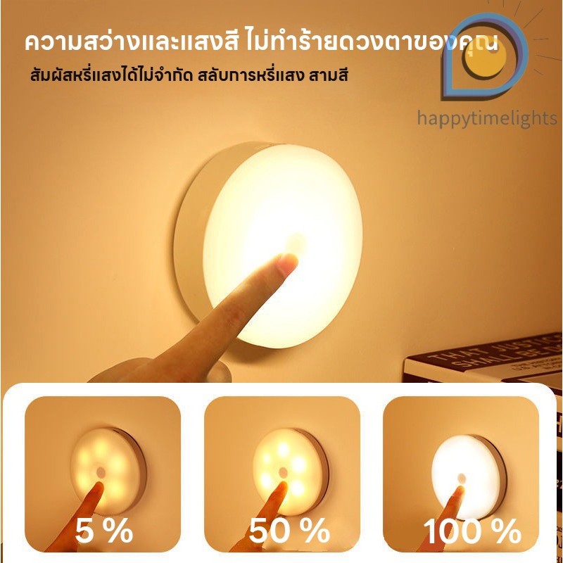 ไฟติดผนัง LED ปรับแสงได้ 3 สี (ขาว/เหลือง/ผสม) ปรับความสว่างได้ 3 ระดับ ชาร์จ USB ไม่ต้อง