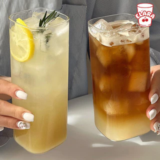 แก้วน้ำใสทรงเหลี่ยมมุมมน สไตล์มินิมอล แก้วกาแฟ/น้ำผลไม้ ดีไซน์เก๋ สำหรับคาเฟ่ ถ่ายรูปสวย 270ml / 400ml / 500ml / 590ml