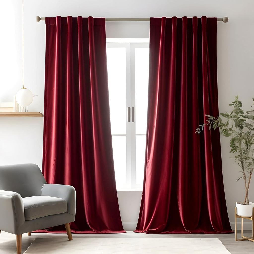 1pc Burgundy Red Velvet Curtains 84 inches Long Luxury Room Darkening for Bedroom Living Room Christ
