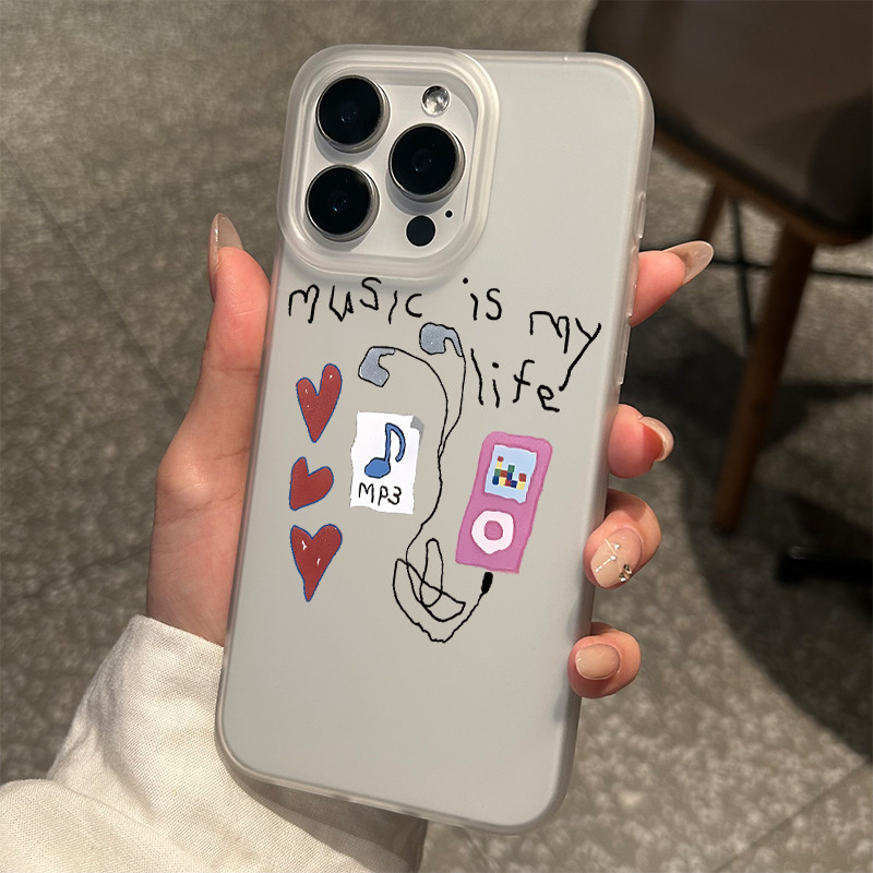 ดนตรีภาพวาดเส้นเรียบง่าย สําหรับ iphone 16 Pro Max  ผิวเคลือบด้าน 17 15 14 XR 13 12 11 8 7 Plus X Xs - รูปที่ 3