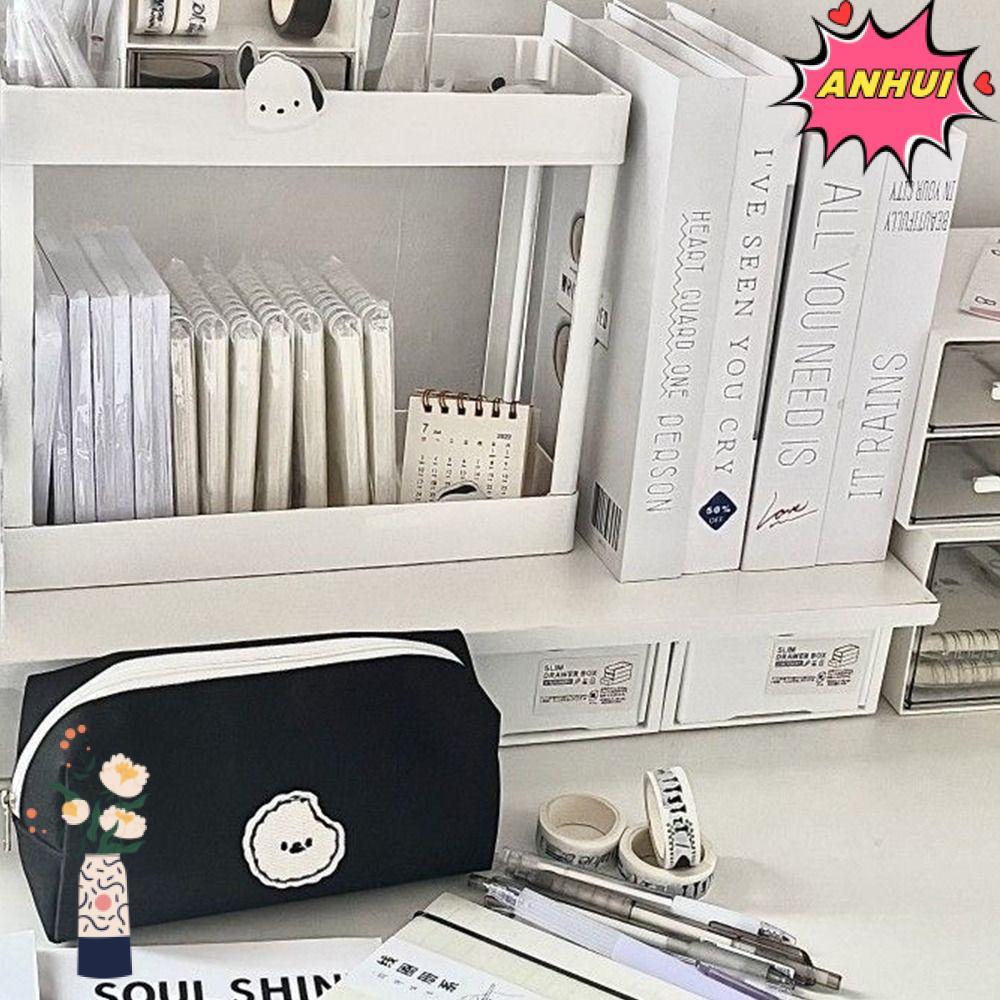 ANHUI กระเป๋าเครื่องเขียนคุณภาพสูงสีดําผ้าใบกระเป๋าเก็บ