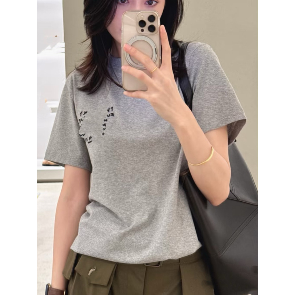 3Z4S LOW* Autumn New Style Chest Color-Block Letters logo Patch Embroidered Round Neck Casual Versat