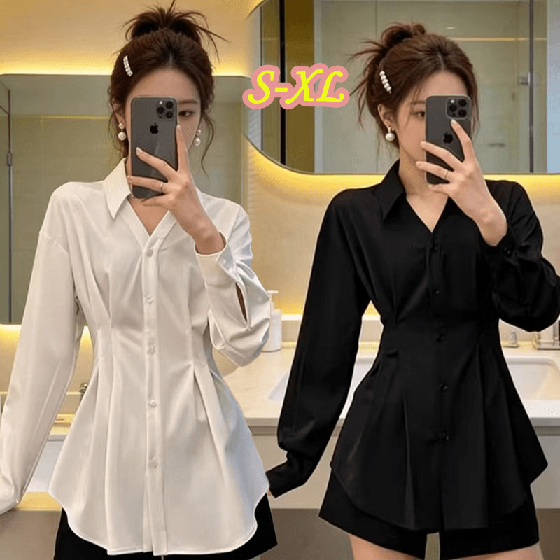 99321 เสื้อแขนยาวจีบเข้ารูปเอวแบบใหม่สำหรับผู้หญิง ปกเสื้อ เข้ารูป เหมาะสำหรับใส่ในฤดูใบไม้ผลิและฤดูใบไม้ร่วง