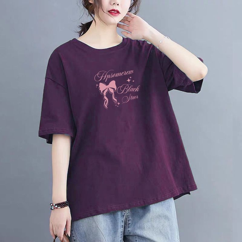 COD 2026 ฤดูร้อนขนาดใหญ่ 100 กก.หลวมเนื้อผ้าฝ้ายแท้แขนสั้นเสื้อยืดผู้หญิง Slimmer ดูครึ่งแขนกลางความ