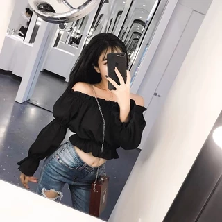 Lisa🍓พร้อมส่ง🍓เสื้อปาดไหล่แขนยาว เสื้อเปิดไหล่ สม็อกไขว้หน้า งานสวยผ้า ใส่นุ่มสบายไม่คัน เสื้อปาดไหล่แฟชั่น