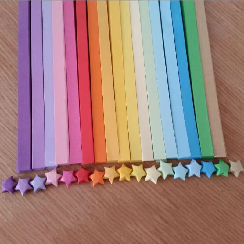 Origami Lucky Star ริบบิ้นสีแถบกระดาษชุดพับ Lucky Wish Star ตกแต่ง Wishing Star สําหรับเด็ก (สีสุ่ม)