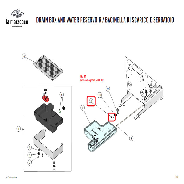 Original La Marzocco Linea Micra Drain Box Screw / Bolt M3 x 8 mm.