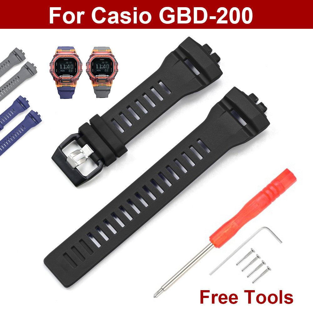 สายนาฬิกายางสีดําสําหรับ Casio G-SQUAD GBD-200 Series นาฬิกา GBD-200-1/2/9 GBD-200RD เรซิ่นสายนาฬิกา