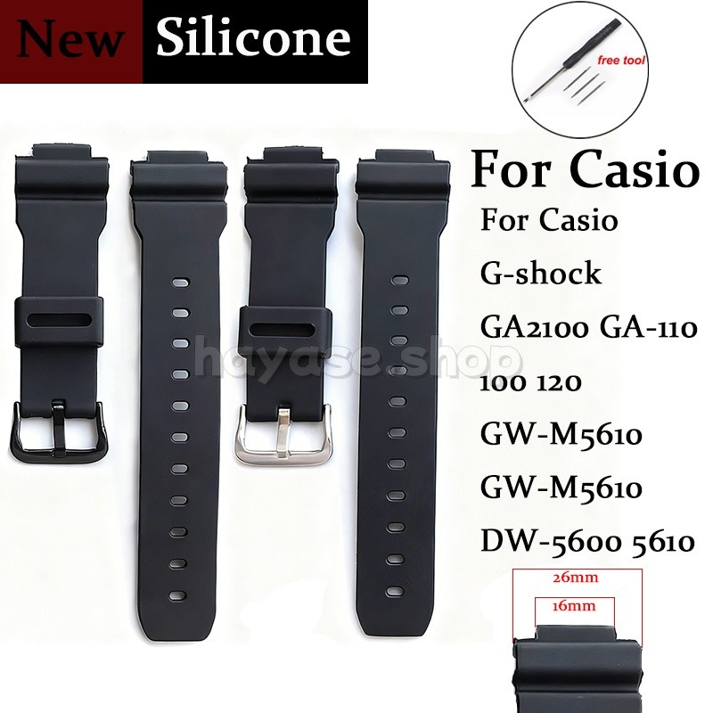16*26 มม.ซิลิโคนอ่อนสร้อยข้อมือสําหรับ Casio G-shock GA2100 GA-110 100 120 GW-M5610 GW-M5610 DW-5600 5610 DW-6900 9052 เปลี่ยนกันน้ําสําหรับผู้ชายผู้หญิงกีฬา