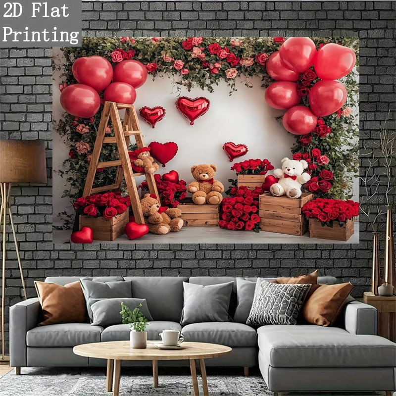 พื้นผิวแบน2ง,1ชิ้นกุหลาบแดงและบอลลูนรูปหัวใจตุ๊กตาหมีถ่ายภาพพื้นหลังผ้า--โรแมนติกวาเลนไทน์ตกแต่ง,ผ้าทนทานเหมาะงานเลี้ยงวันเกิด,ถ่ายภาพสตูดิโอพิมพ์ ความละเอียดสูง ในร่มกลางแจ้งดอกไม้พื้นหลังรูปหัวใจ, ดีไซน์แบน 2D