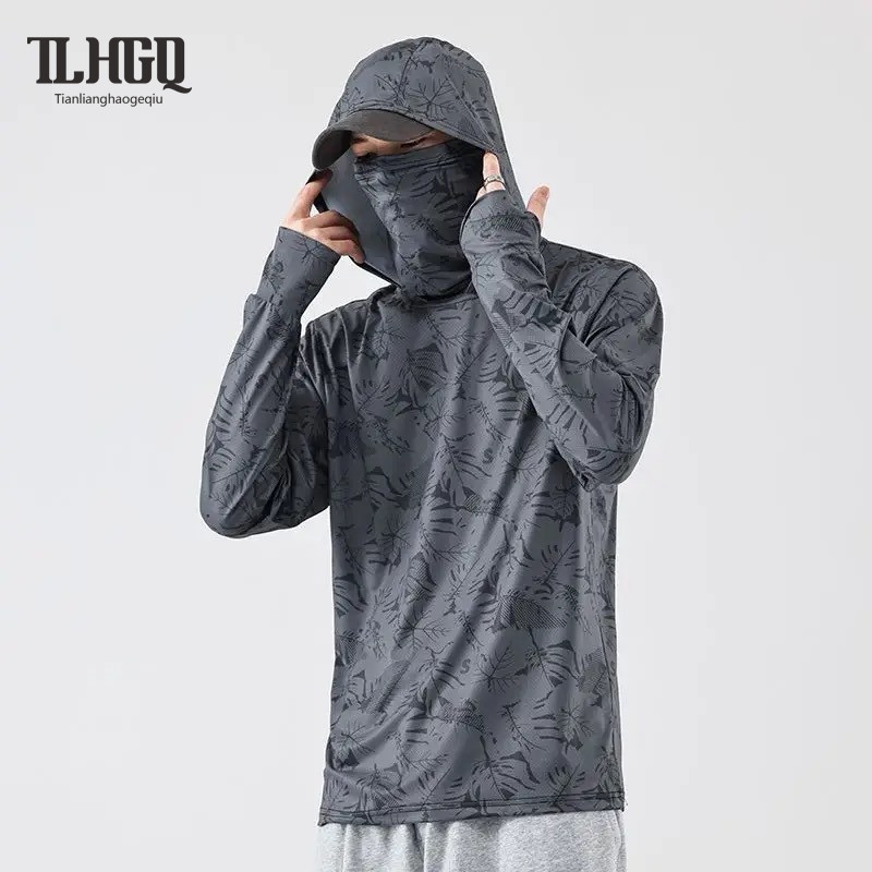 TLHGQ เสื้อโค๊ตแขนยาว แบบคูลลิ่งระบายอากาศ กัน UV พร้อมหมวกป้องกันแสงแดด