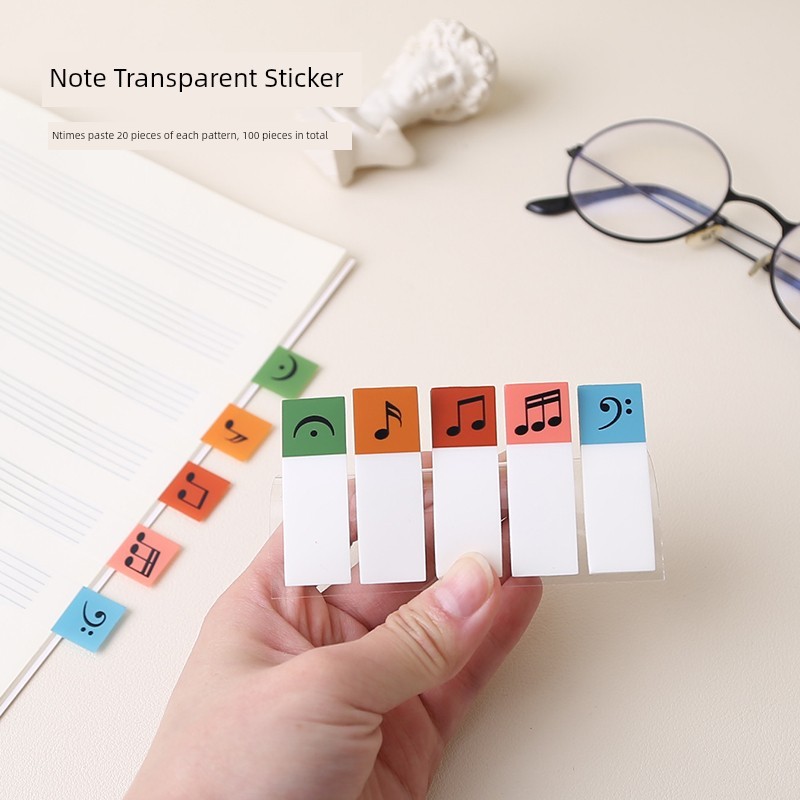 postit postit น่ารัก สติกเกอร์ใสโน้ตดนตรีเหนียวเขียนได้สร้างสรรค์โน้ตโน้ตสมุดโน้ตสติกเกอร์แยกประเภทท